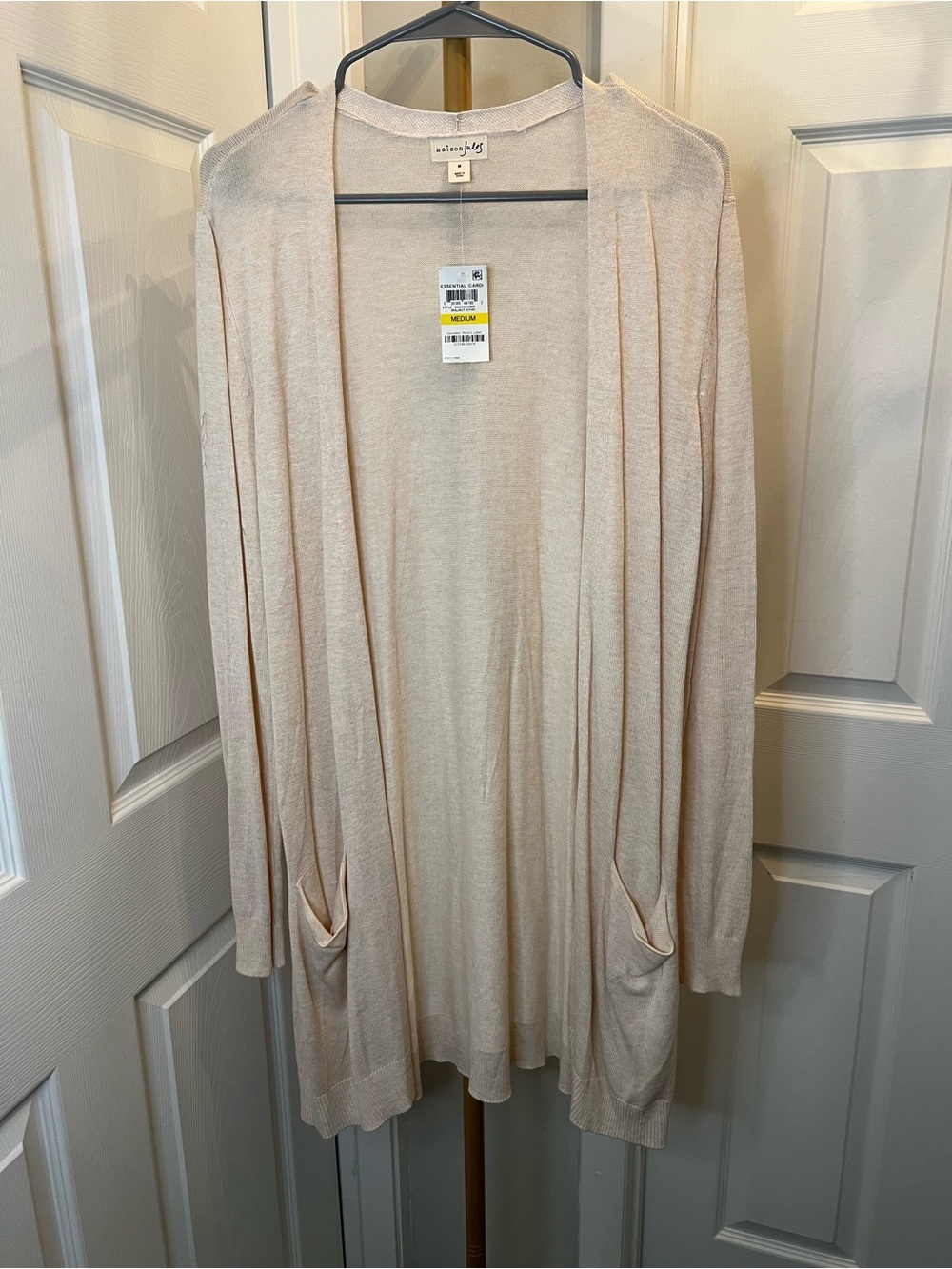 Maison Jules Lightweight Open-Front Cardigan in Soft Beige
